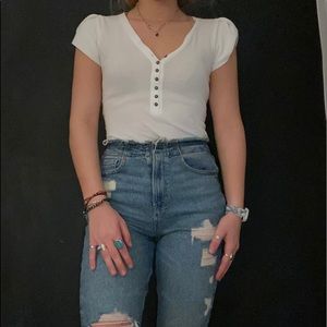 White Free people size small button up bodysuit